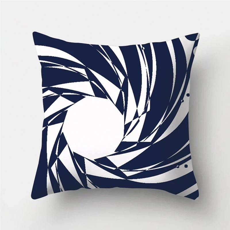 Dark Blue Geometric Print Decorative Cushions Pillowcase Polyester Cushion Cover Throw Pillow Sofa Decoration Pillowcover 45*45