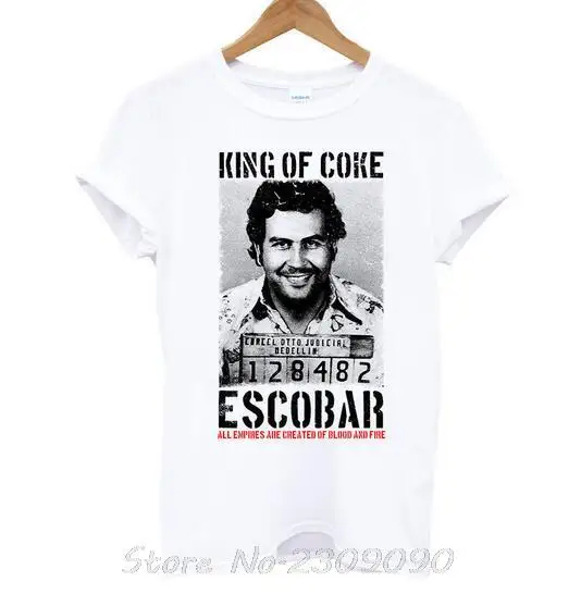 King Of Coke Pablo Escobar Narcos Men's T Shirt Hip Hop Camisetas Tee Shirt Joaquin Guzman El Chapo Weed Plus Size