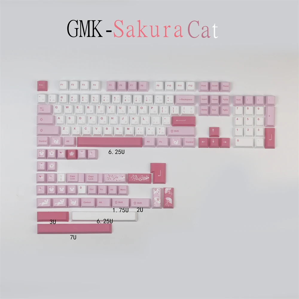 

Mechanical Keyboard Keycaps GMK Sakura Cat 140 Keys Cherry PBT DYE- Sublimation Keycap With 1.25U 1.75U 2U Shift 7U Space Bar