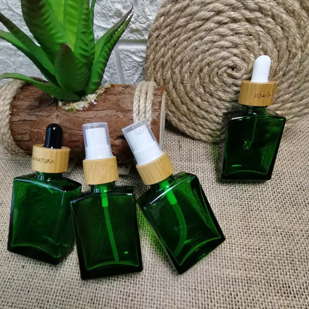 

Rectangular glass perfume bottles 30ml square glass dropper bottles for eye face essential oil bamboo cosmetic packaging carving