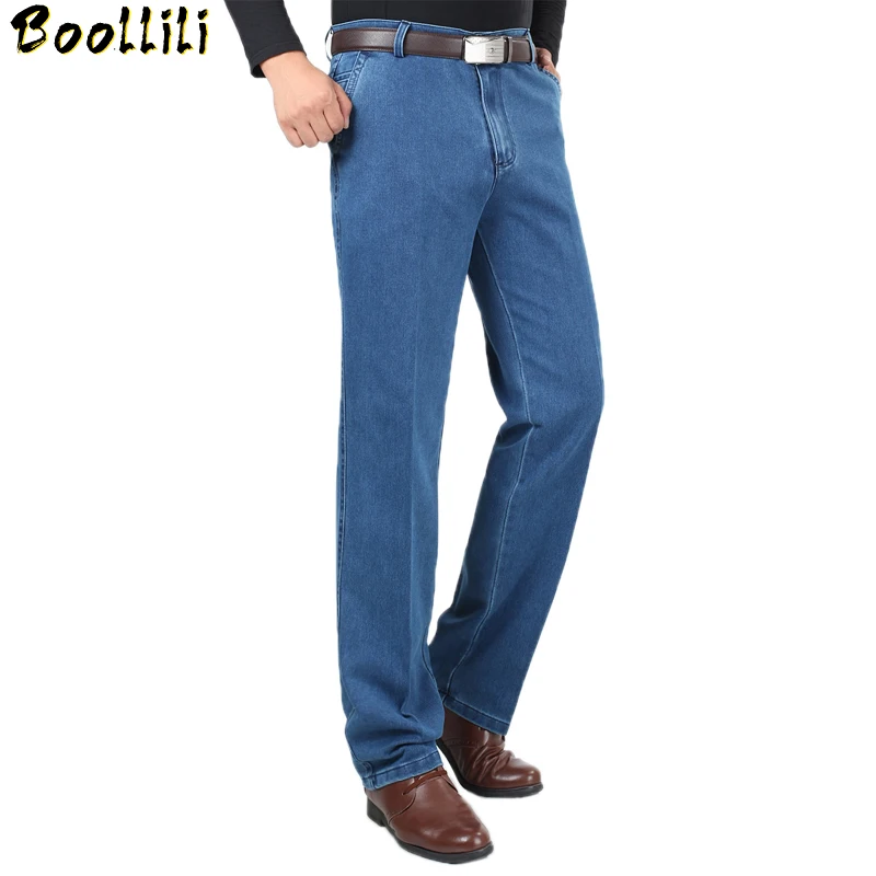 30-40 Plus Size Men Quality Denim Fabric Jeans Homme High Waist Stretch Straight Solid Pants Male Classic Leisure Trousers