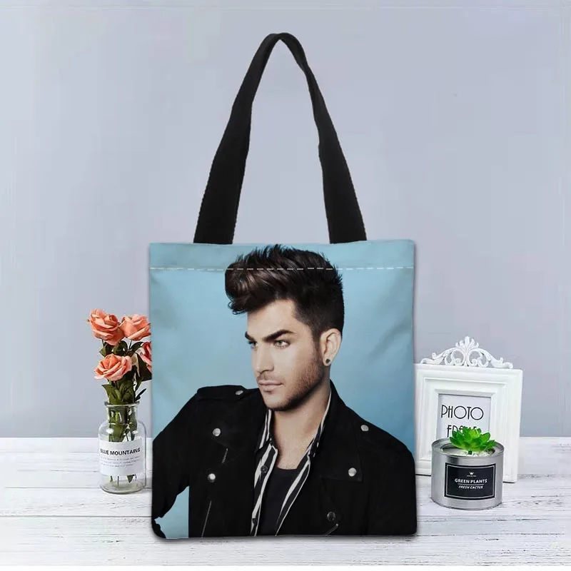 Custom Adam Lambert Tote Bag Canvas Fabric Handbag Two Sides Printed Shopping Bags Traveling Casual Useful Shoulder Bag 1208