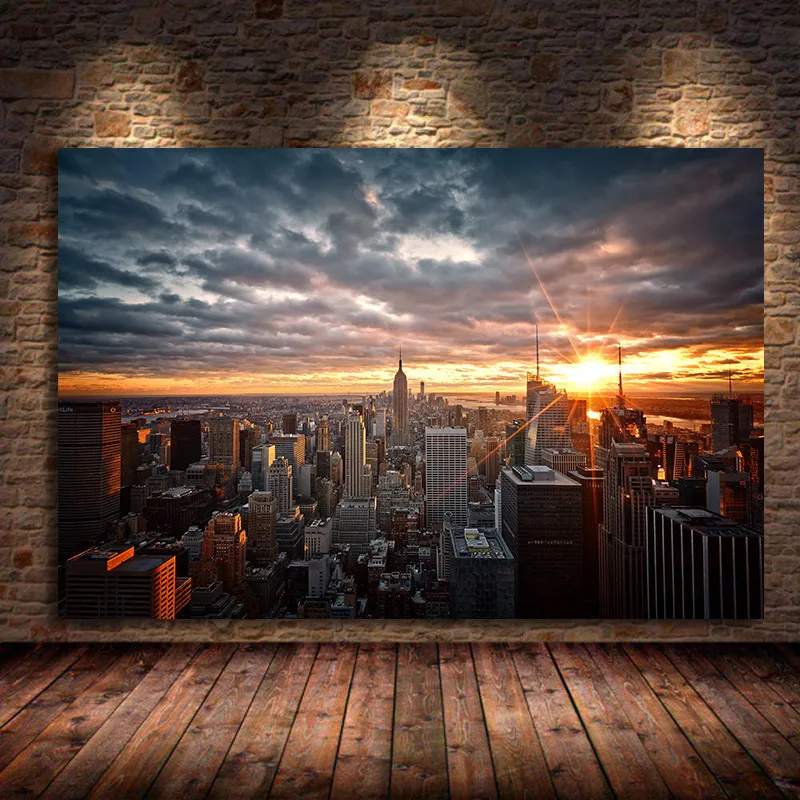 

New York City Sunset View Canvas Paintings On the Wall Art Posters And Prints Skline of Manhattan Pictures Home Decor Unframed