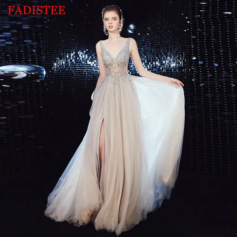 

New Arrival Elegant Lace V-neck Long Dress Prom Party Dresses A-line Formal Dress Evening Gown Vestidos De Fiesta