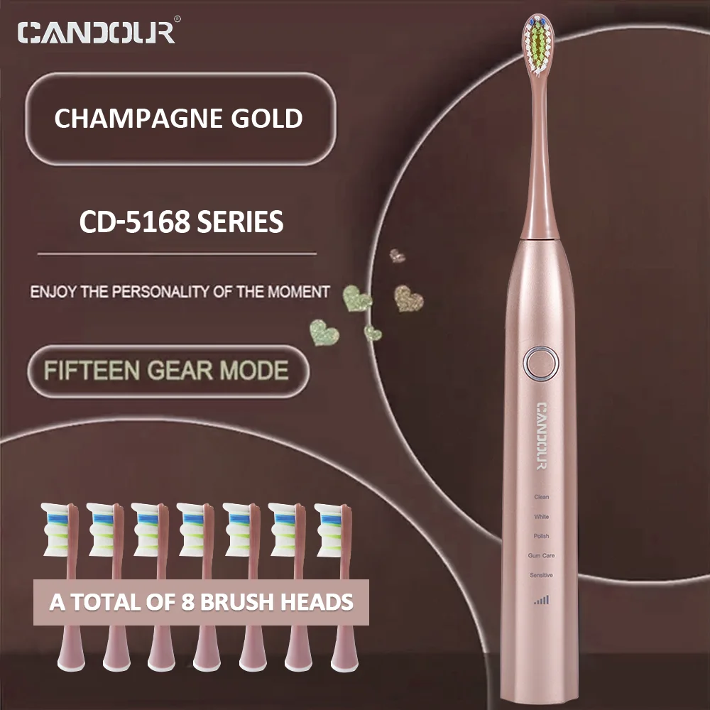 CANDOUR-cepillo de dientes eléctrico sónico CD-5168, cepillo de dientes automático recargable por USB, 15 modos, resistente al agua