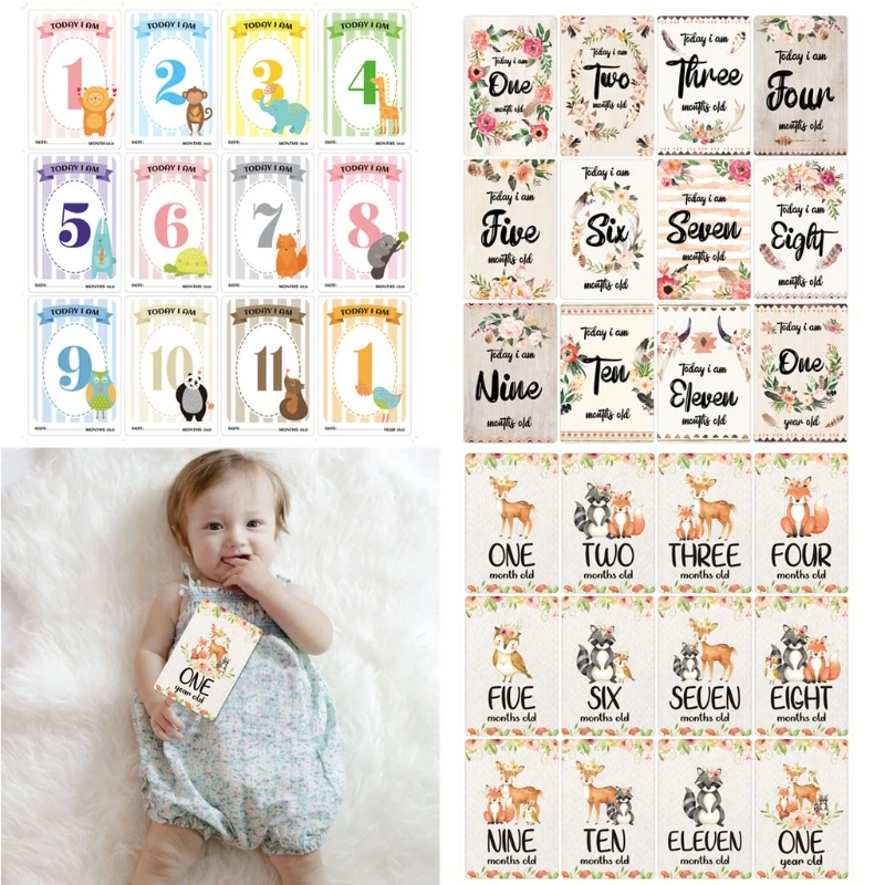 12pçs adesivos do mês, adesivos para o bebê, cartão comemorativo, adesivo para recém-nascido, acessórios adereços para fotos