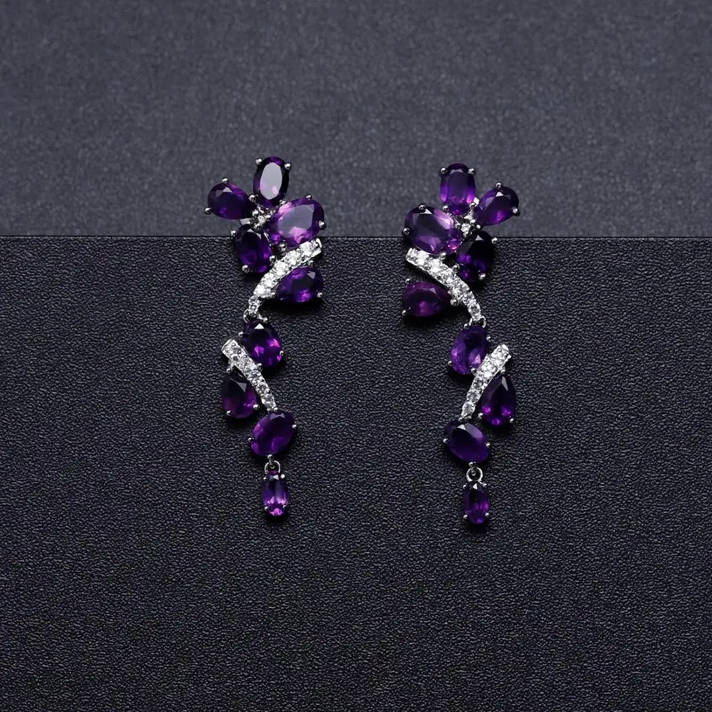 GEM'S BALLET 925 Sterling Sliver 8.32Ct Natural Amethyst Leaves & Branches Drop Earrings For Women Engagement Fine Jewelry