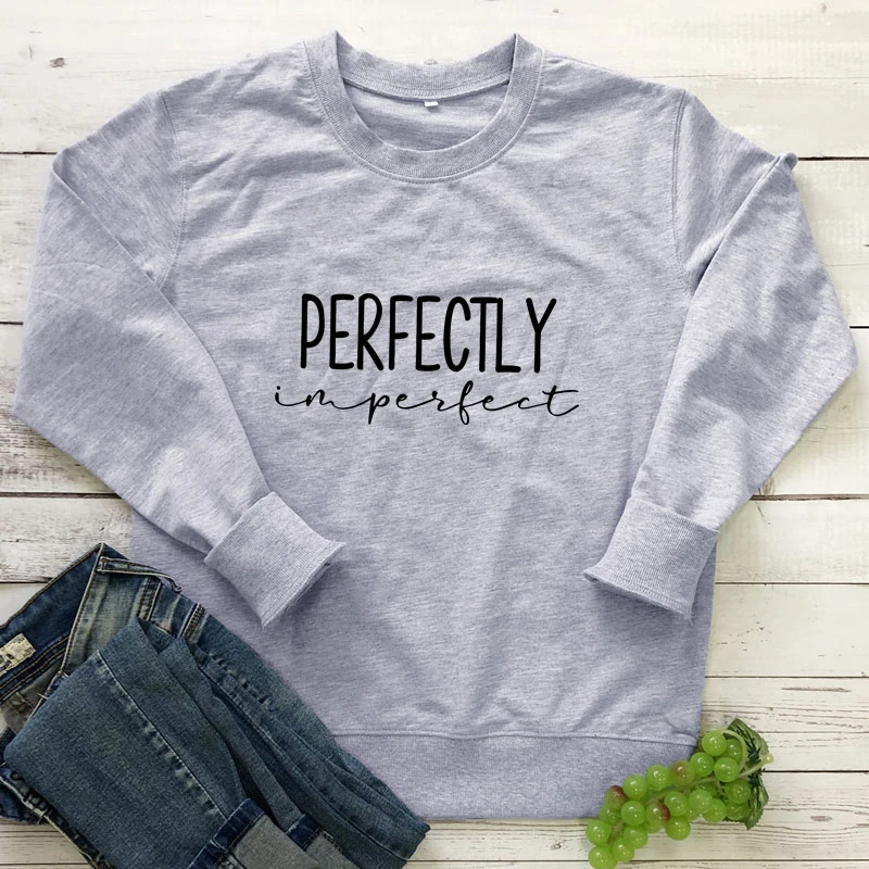 

100% Cotton Perfectly Imperfect Sweatshirt Women Long Sleeve Motivational Pullovers Religious Christian Bible Verse Sweatshirts