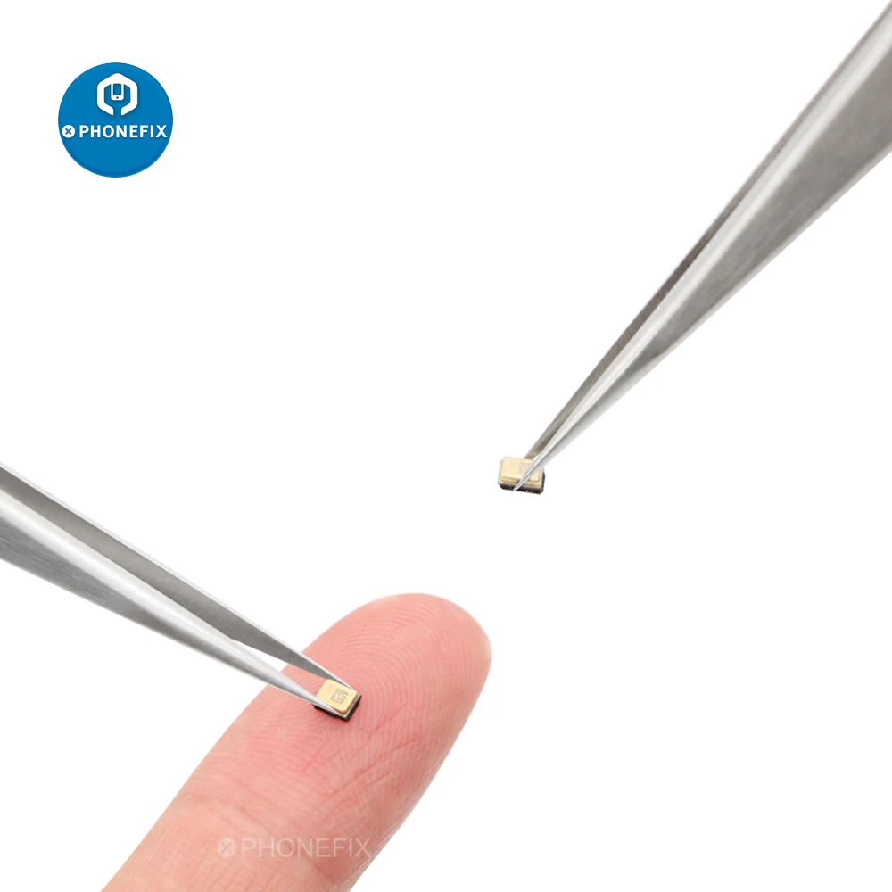 Pinzas antiestáticas de acero inoxidable, pinzas rectas de cabeza recta de alta precisión, herramientas manuales de reparación de PCB de teléfono, 1 ud.