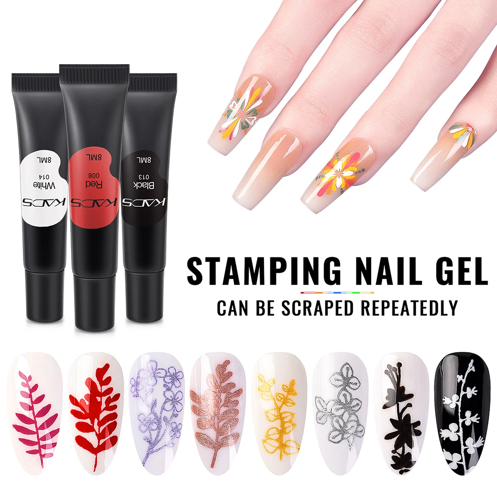 KADS Stamping Gel Polish 8ml Gel Paint Nail Polish for Stamping Print Black White UV Gel Vanish for Nail Art Stamp Plate Tool