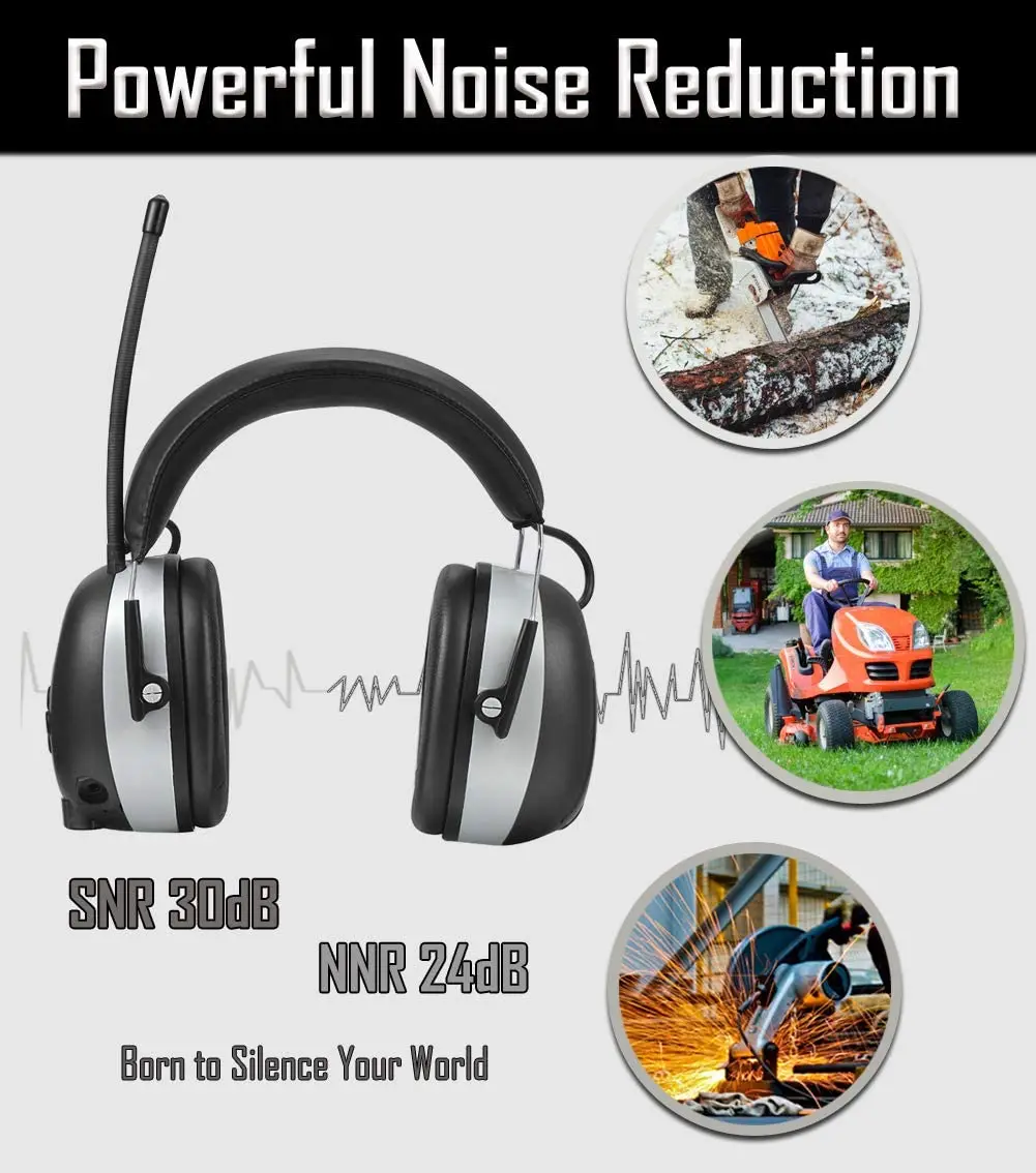 ZOHAN Electronic AM/FM Radio Earmuffs  LCD Digital Display Adjustable Ear Protection Noise Reduction  Hearing Protector