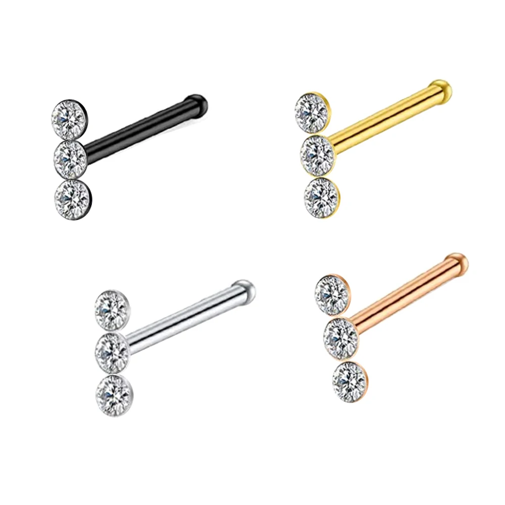 Stainless Steel Screw Shaped Nose Studs Rings CZ Nose Ring Labret Nose Piercing Jewelry for Men Women Lip Bar Nose Bone Straght