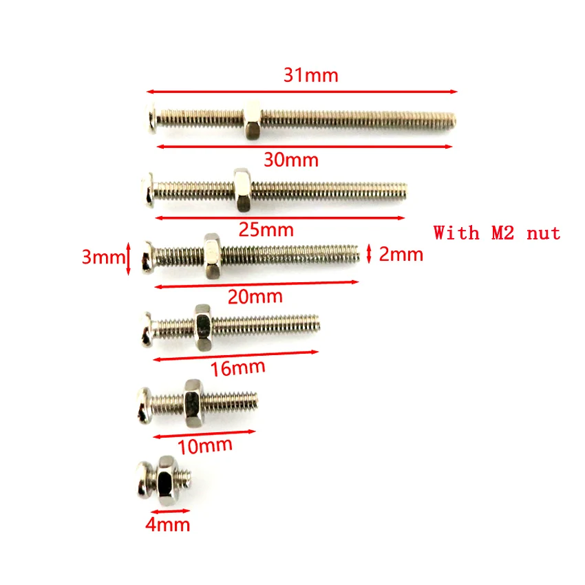 Parafusos M2 Longa Resistência Parafusos Set, Parafusos Modelo, 50Set