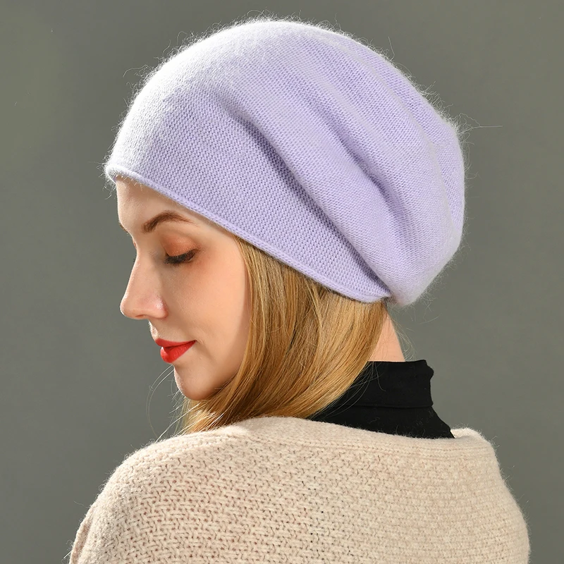 Women Slouch Beanies Skullies High Quality Female Solid Cashmere Wool Knit Beanie Hat Girl Winter Warm Bonnet Outdoor