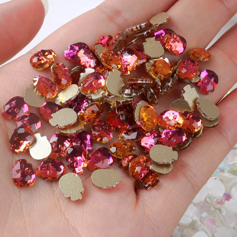 Flatback Skull Shape 6x8MM Mix Colors Rhinestones Crystal Glass Stones For DIY Nail Decoration Accessories 30PCS/100PCS