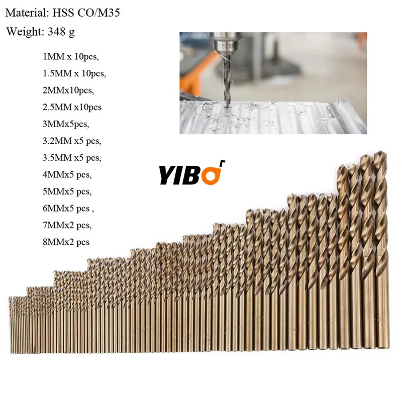 74PCS/Set M35 40-133mm Length Wood Metal Drilling High Speed Steel HSS-CO Twist Drills Bit  HSS-CO 1-8mm High Speed Steel