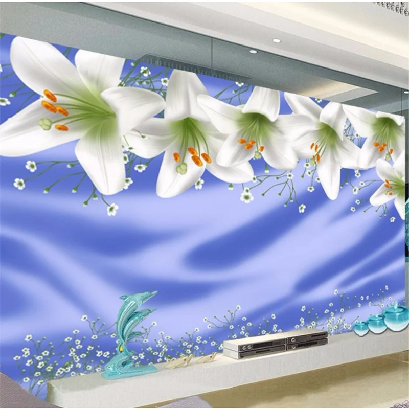 

wellyu Customized large mural 3d wallpaper lily TV background 3d hotel living room background wallpaper Papel de parede