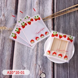 50/100pcs Strawberry Baby Light Pink Frame Self Stick Bag Transparent Baking Cookies Cute Baby Shower Party Supplies Gift  Wrap