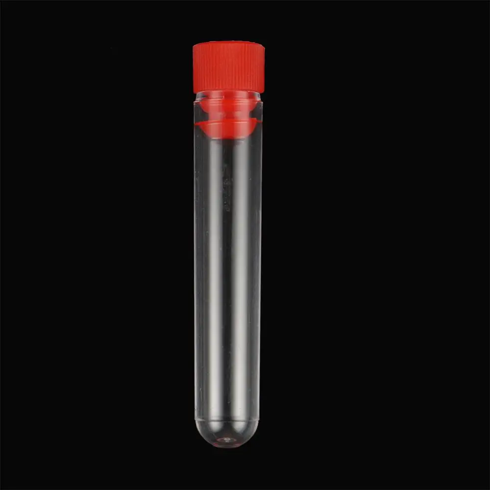 10 Pcs 12x60mm Lab Transparent Plastic Test Tube Round Bottom Tube Vial with Cap Office School Laboratory Experiment Supplies