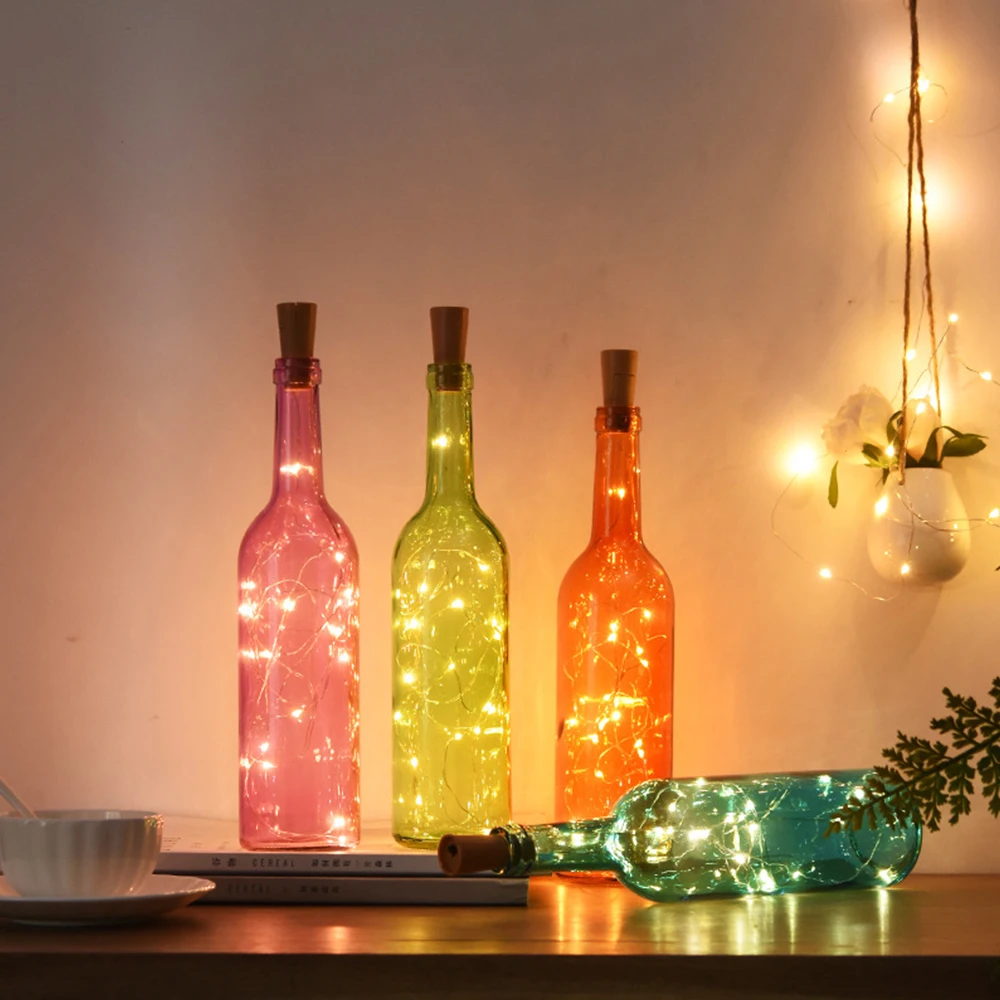 Guirnalda de luces LED para botella de vino con corcho, alambre de cobre, decoración de Navidad, vacaciones, fiesta, boda, 20 Uds.