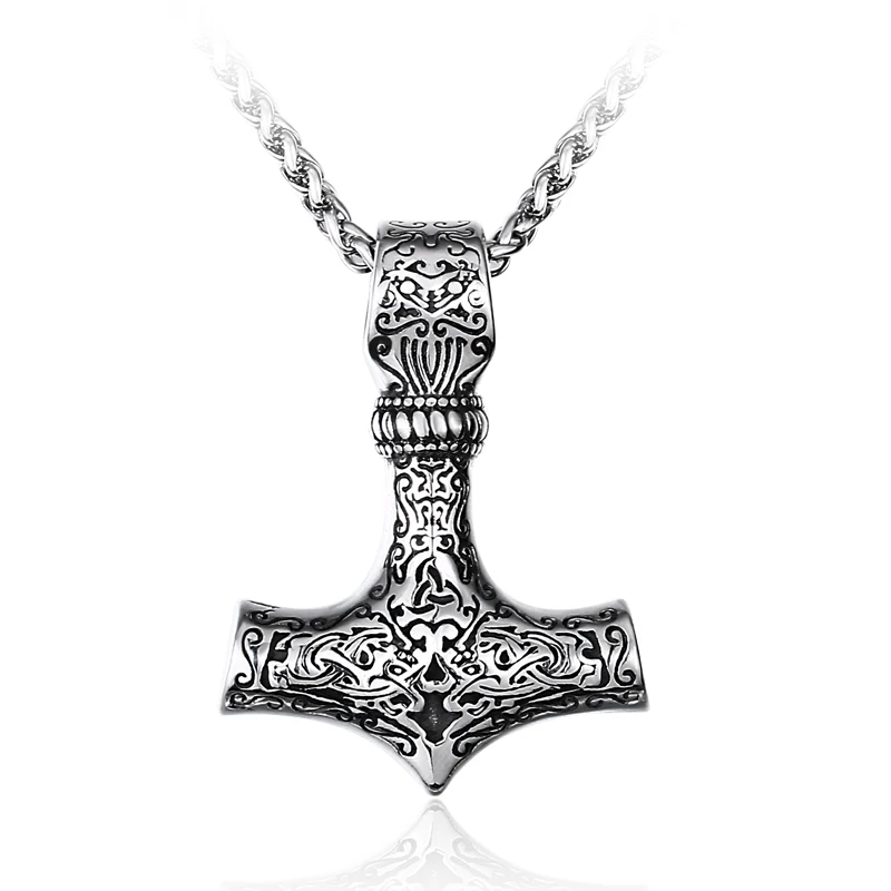 Beier 316L stainless steel Norse Viking Pendant Necklace Thor\'s Hammer Mjolnir Scandinavian  gold colour  amulet men jewelry 384