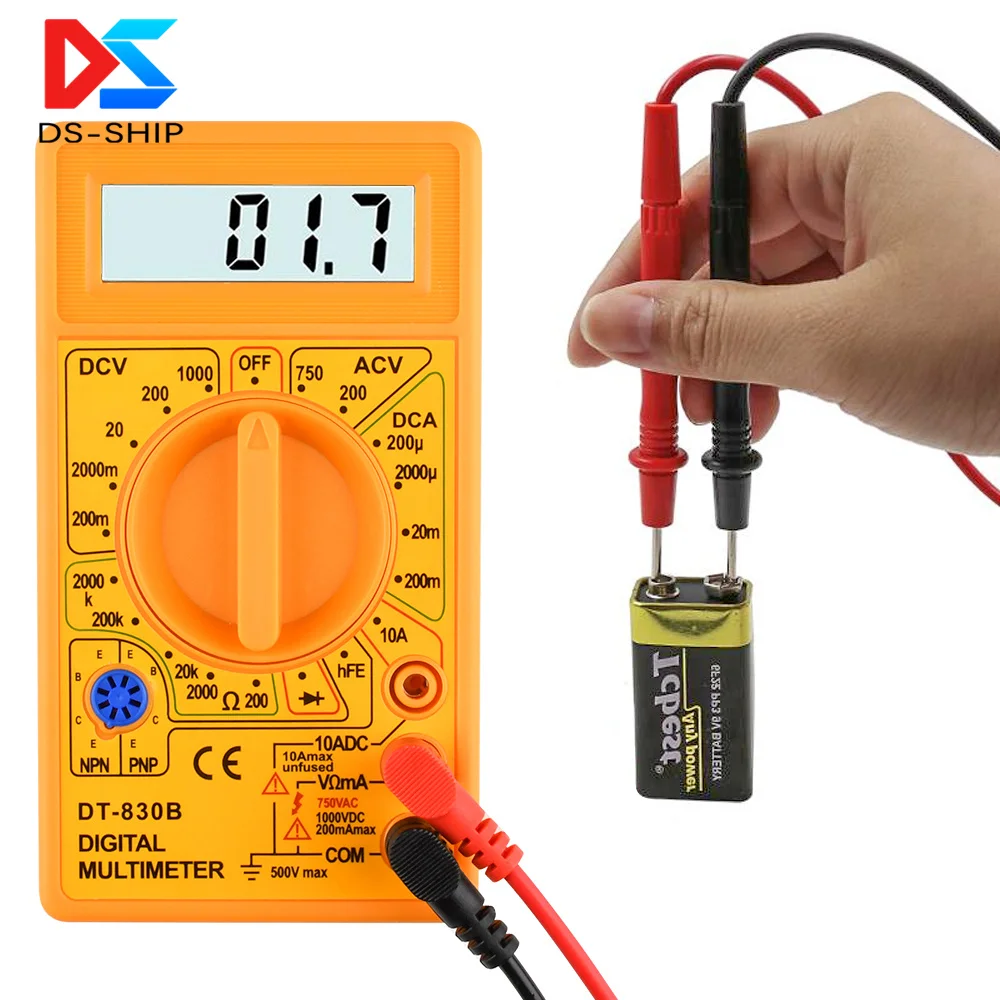 DT-830B AC DC LCD Ohmmeter Digital Multimeter, Ammeter, Ohm Meter, Voltmeter, 750V 1000V Tester With Multimeter Test Leads