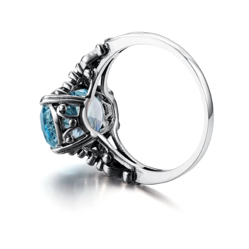 Echte 925er-Sterlingsilber-Damenringe, edler Schmuck, Aquamarin-Ring, neogotische ovale Form, Edelsteine, Eheringe, Schmuckgeschenk – Detail 4