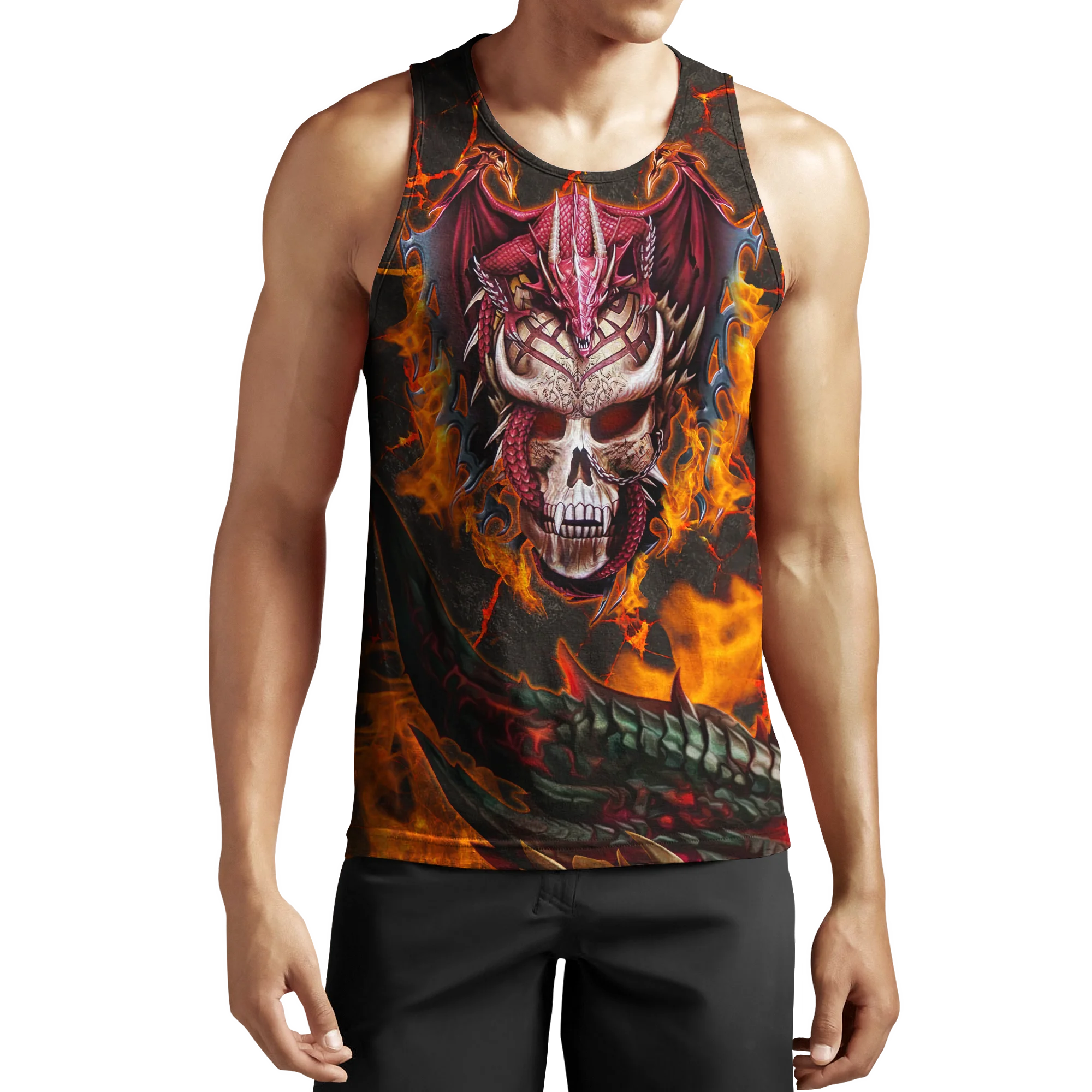 2021 Summer Men Skull Dragon Tattoo Pattern 3D All Over Printed Casual Sleeveless T-shirt Unisex Tank tops Drop shipping BXD14