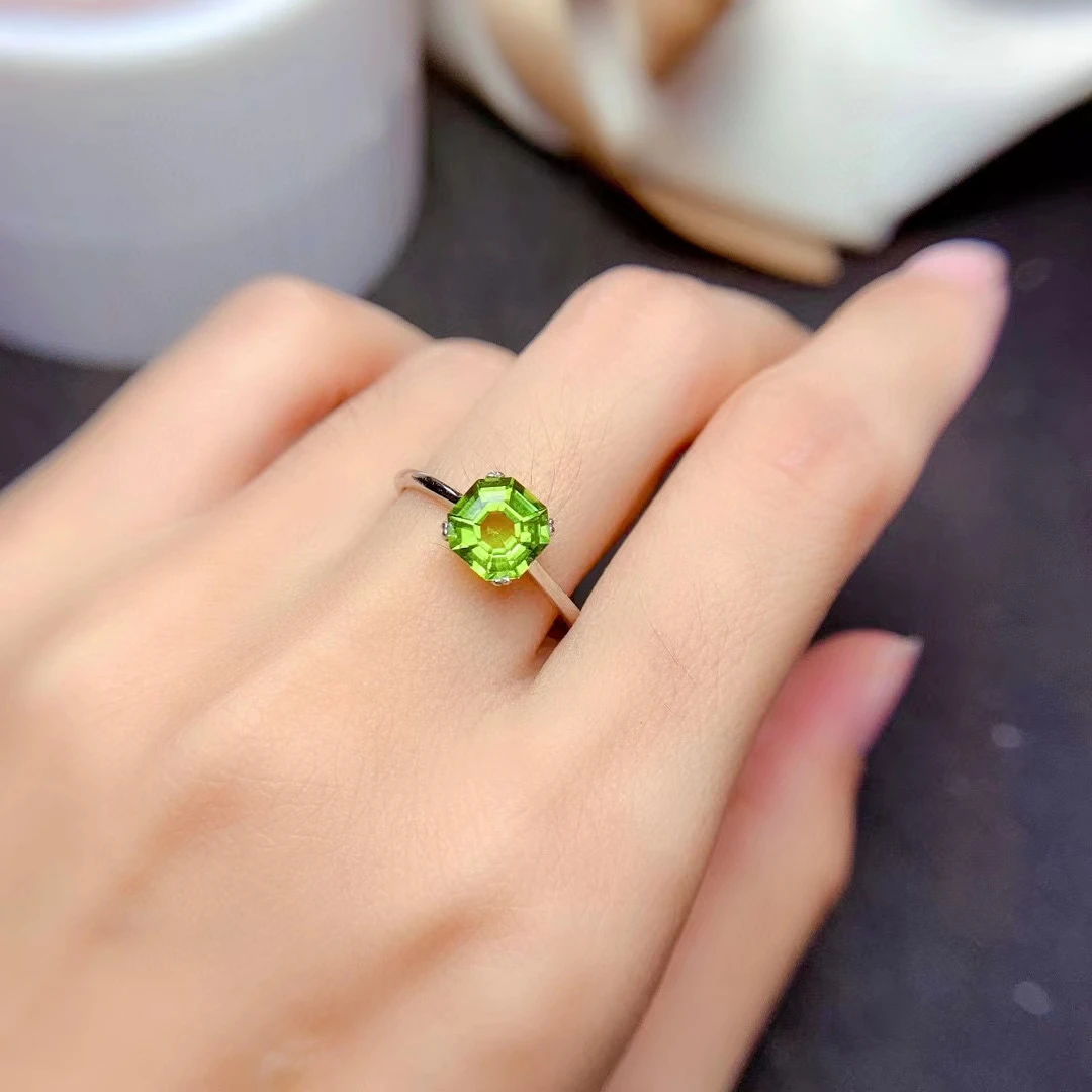 2022 New Natural Peridot Ring for Women Fine Jewelry Real 925 Sterling Silver Natural Gem Support Test Exquisite Gift