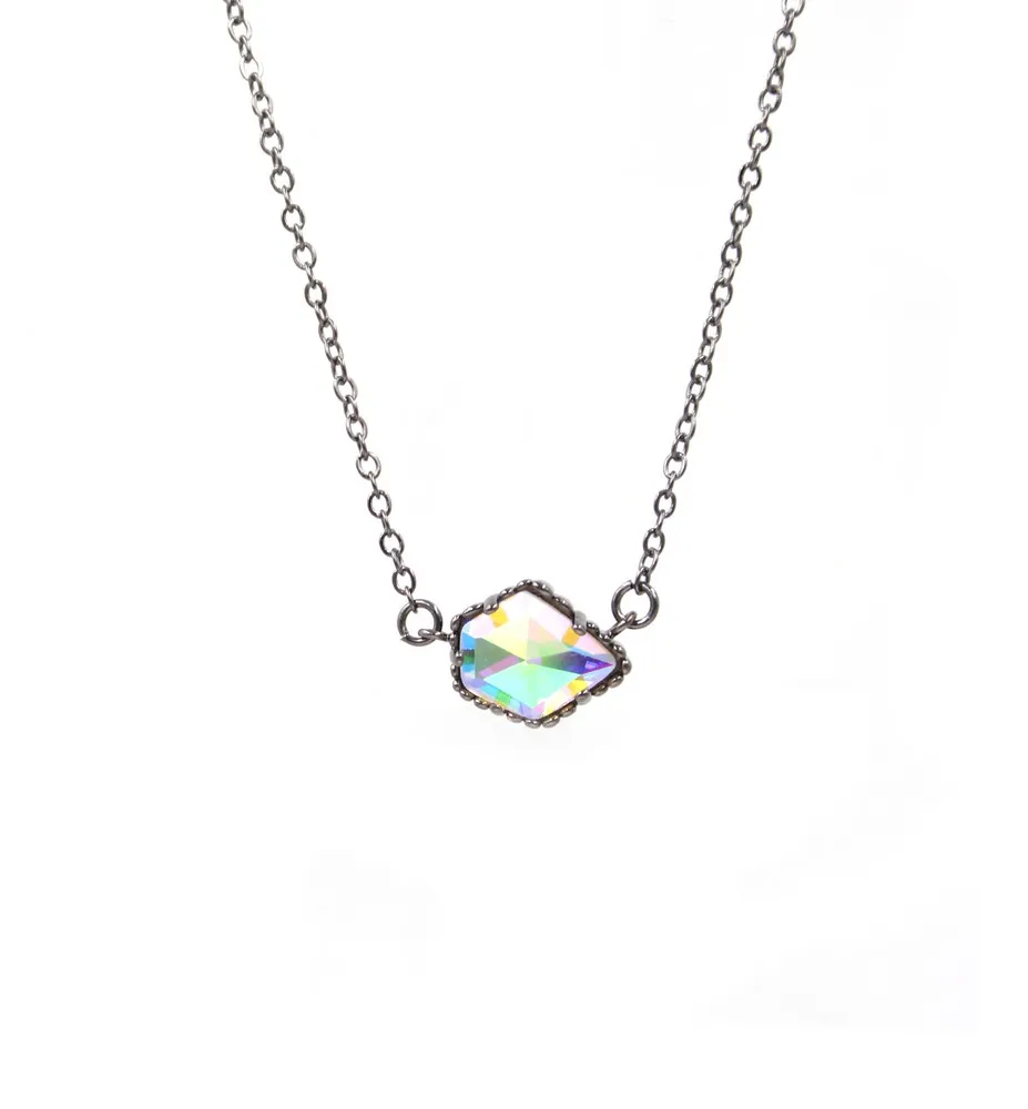 2022 New Fashion  Small Five Sides Dichroic AB and Clear Crystal Stone Pendant Necklace for Women