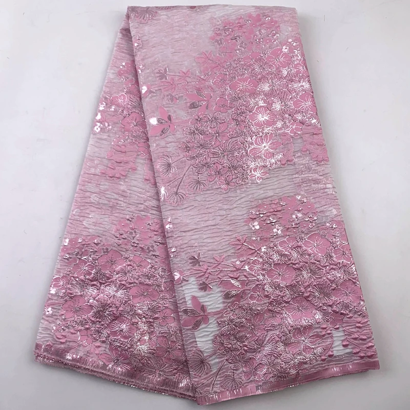 Tela de encaje de tul africano rosa para vestido de novia, Jacquard francés de alta calidad, Material Jacquard de brocado nigeriano, Y2534, 2021