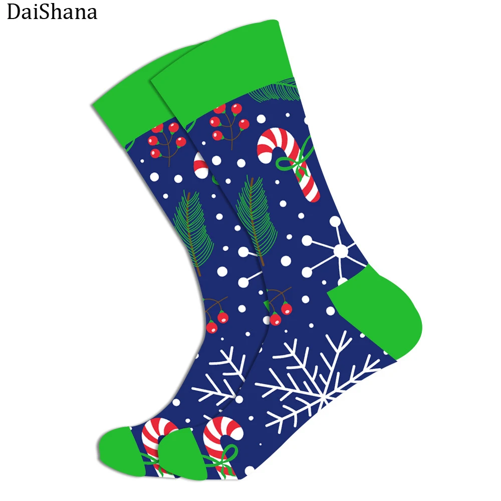 DaiShana-Calcetines de algodón de Navidad para hombre y mujer, calcetín Unisex de otoño, invierno, Año Nuevo, Papá Noel, árbol de Navidad, nieve,