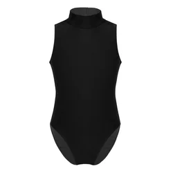 Kids Teens Sleeveless Mock Neck Professional Ballet Dancewear Girls Gymnastics Leotard Gym Workout Bodysuit Performance Costume