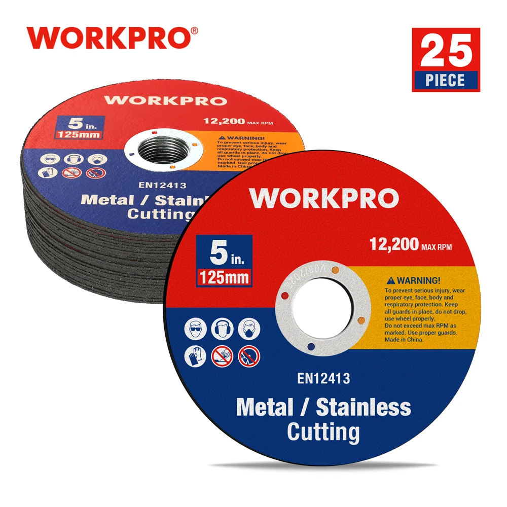 WORKPRO 앵글 그라인더 휠용 절단 그라인딩 휠, 금속 스테인레스 스틸 절단 디스크, 10/25 PCs, 125mm, 5 인치