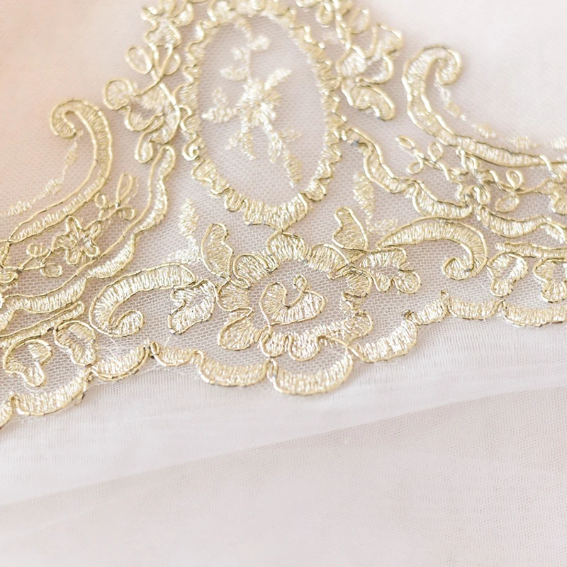 2Yard/lot Hot Sale Gold Mesh Lace Trim Luxury Double Edge Embroidery Lace Fabric for Wedding Dresses 14.5cm/25cm width