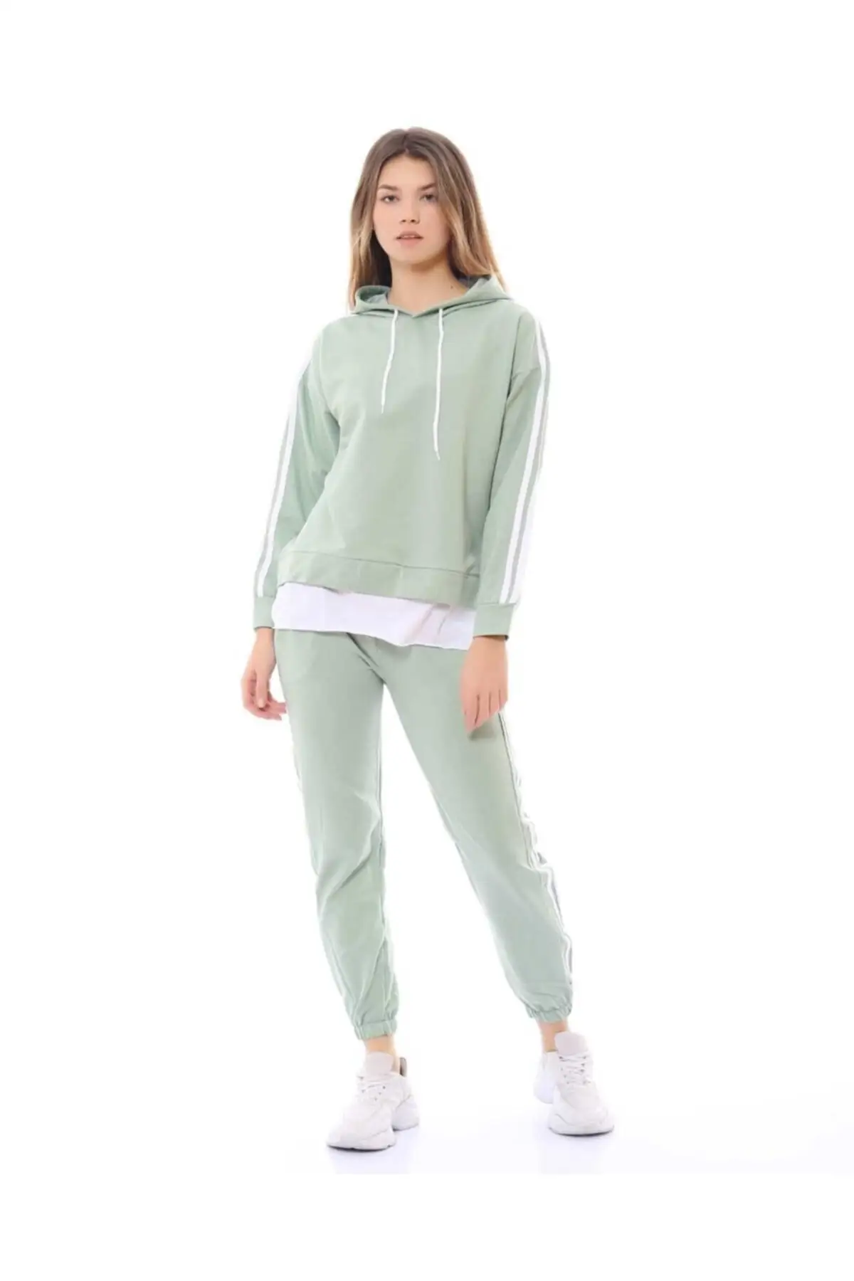 Sling feminino com capuz tarja sweatsuit sweatshirts de inverno 2021