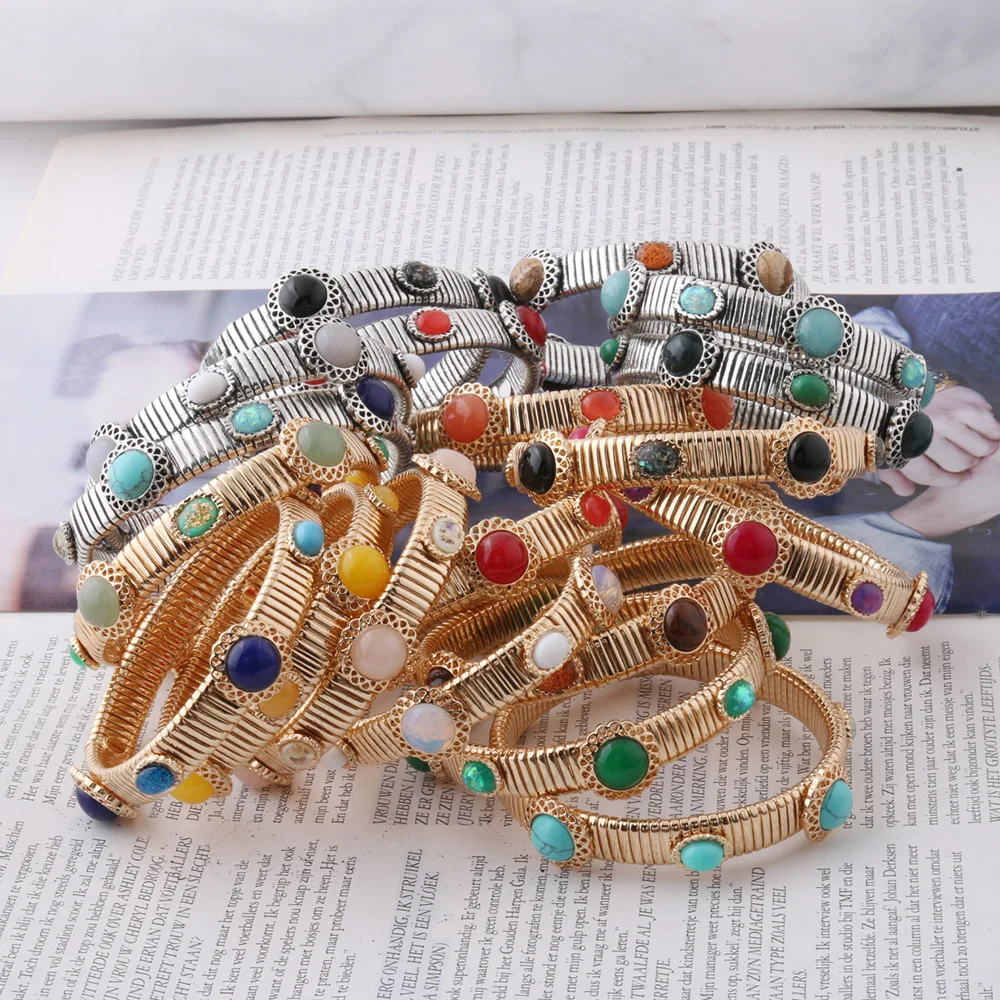 NeeFuWoFu 10mm Spring chain Bracelet plating gold Copper Natural Stone Bracelets Bohemia de Madera Pulseira Estrela Elasticity