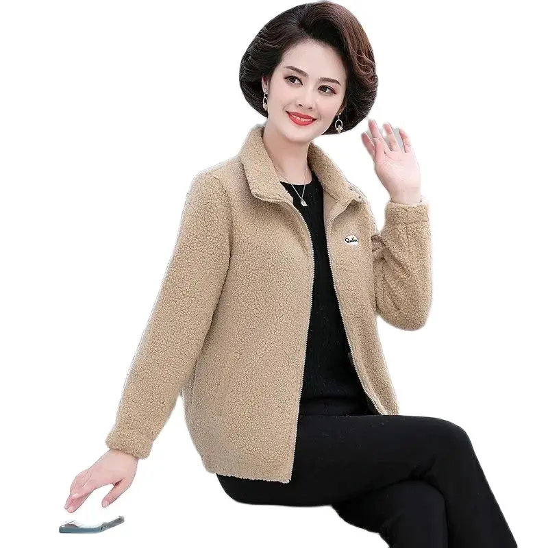 

Spring Autumn New Mother Dress Keep Warm Granule Velvet Ladies Jacket Middle-Aged Fashion Outerwear Fashion Women's Coat 5XL