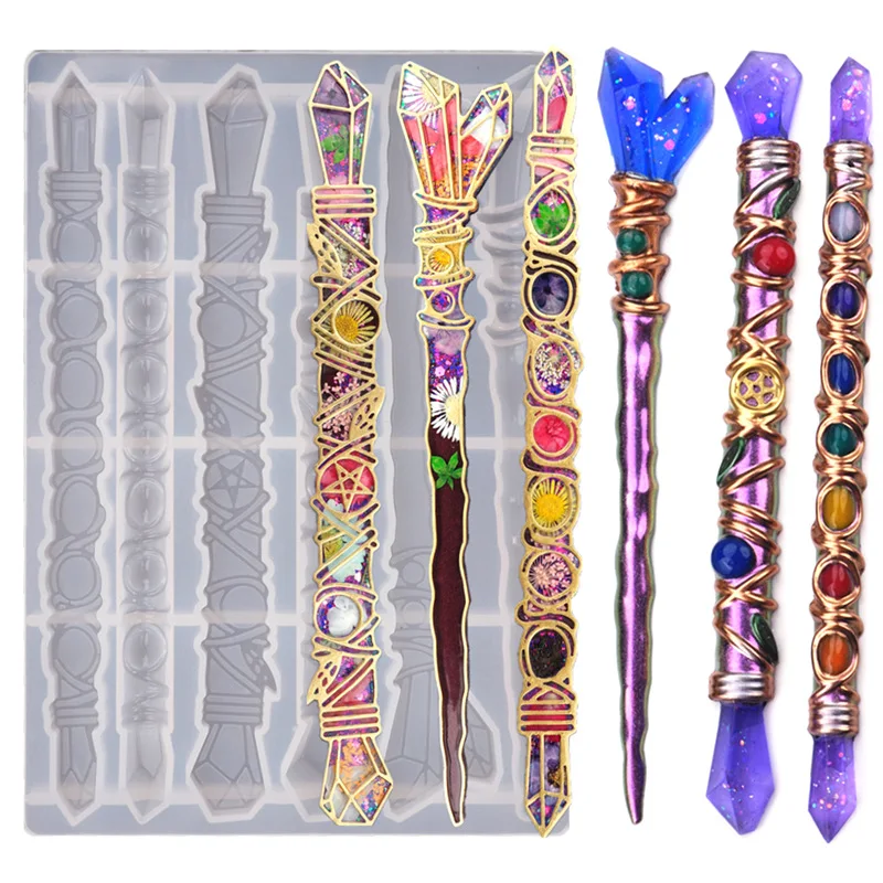 

DIY Crystal Epoxy Resin Mold Magic Wand Hairpin For Hair Decoration Jewelry Making Mirror Silicone Casting Molds