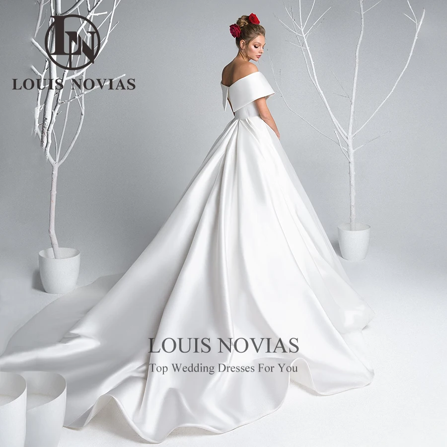 

LOUIS NOVIAS Satin Wedding Dress Off Shoulder Strapless Long Train Ball Gown Bride Dresses Wedding Gown Vestidos De Novia