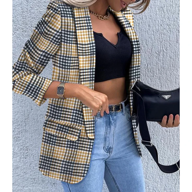 Autumn Lady Elegant Blazer Coats Fashion Turn-Down Collar Women Outerwear Spring Casual Simple Long Sleeve Jackets print FASHION