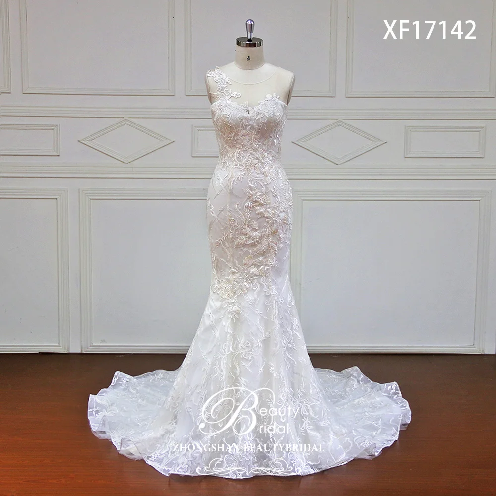 Beautybridal XF17142 Vestidos de Luxury wedding dress Long  Tulle Appliques Illusion Beach