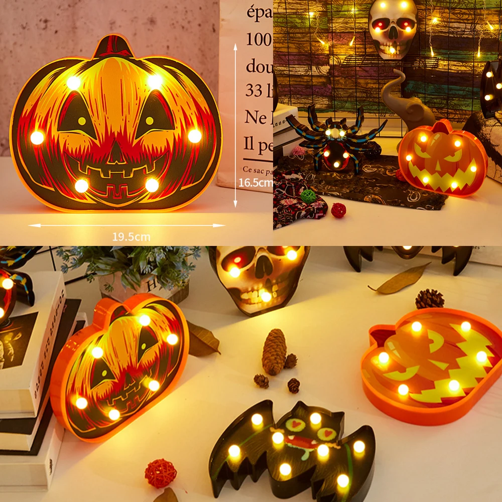 Hand Painted LED Light Pumpkin Ghost Spooky Scary Battery Powered Holiday Party Decorative Desk Lamp Halloween Hanging Ornament