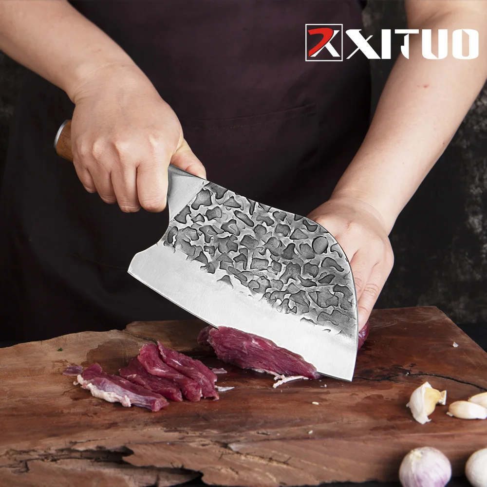 Нож шеф-повара XITUO из высокоуглеродистой стали Кухонные нож ручной работы, 8 дюймов, цветная деревянная ручка