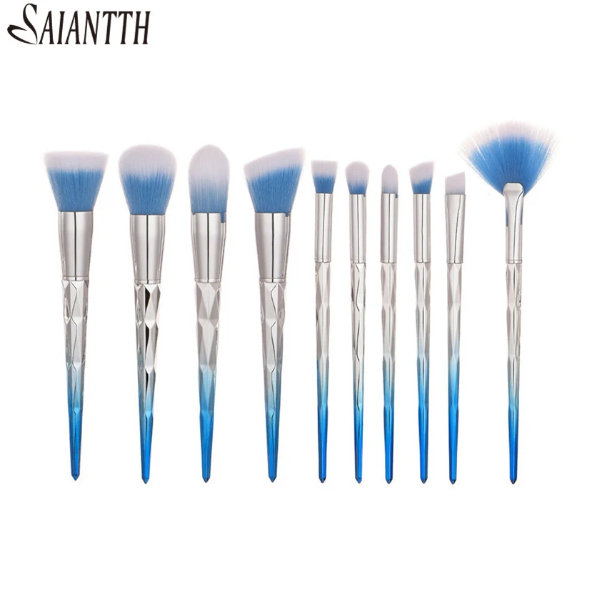 Saiantth 10Pcs Professionele Make-Up Kwasten Set Fan Foundation Oogschaduw Blush Pincel Maquiagem 8 Stijl Multipurpose Mermaid Tool