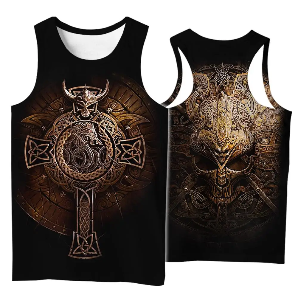 NewFashion Mythical Tattoo Warrior Valhalla God Odin Symbol Retro 3DPrint Summer Harajuku Casual Funny Vest Sleeveless TankTop B