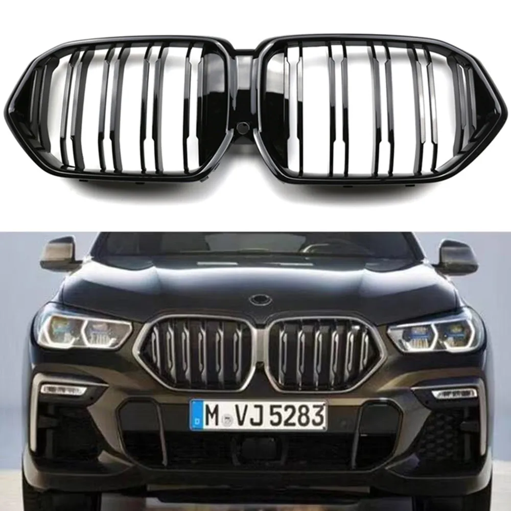 

Передняя решетка для BMW, глянцевая черная решетка для X6/G06 2020 + решетчатый бампер M-Performance Slat Double Racing