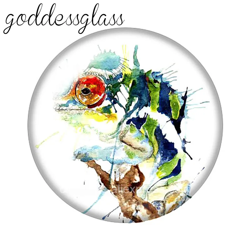 Gambar kadal hijau hewan lucu 10 buah 12mm/18mm/20mm/25mm kaca foto bulat demo cabochon datar membuat temuan ZB0948