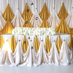 New Arrival Ice Silk Backdrop Sheer Curtains Table Skirt With Luxury Brooch For Wedding Decor Various Color