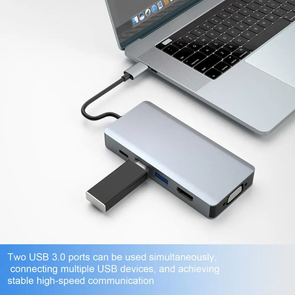 Адаптер USB Type C на HDMI 4K 30 Гц VGA SB3.0 USB C PD 5 в 1